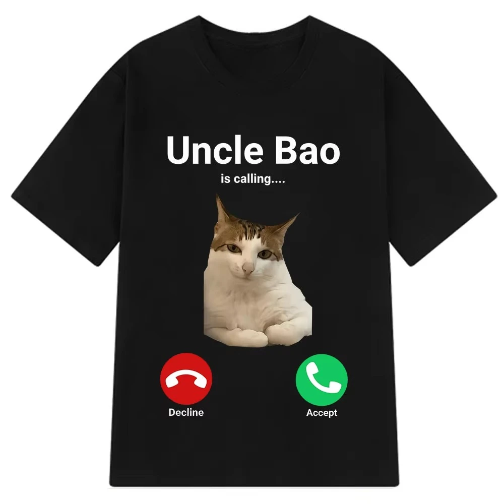 2026 Uncle Bao Is Calling Funny Cat T Shirt Women Fashion T-shirt Summer Short-sleeved Loose Casual Cotton Hip-hop T-shirts Tops
