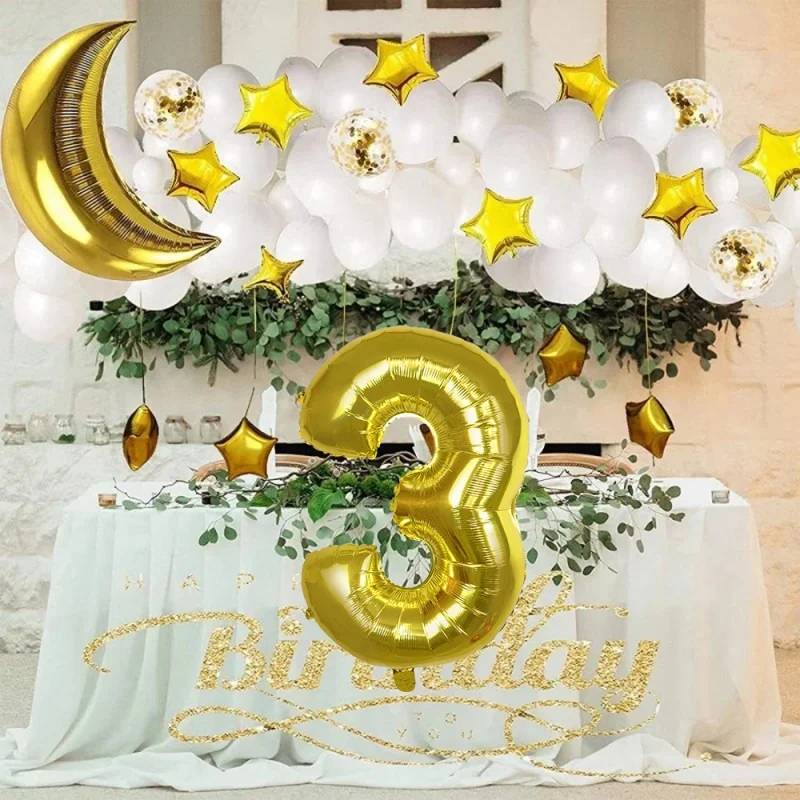

Star and Moon With Numbers Congratulation Balloons Birthday Balloon Set Festival Celebration Graduation Party Decoration Props