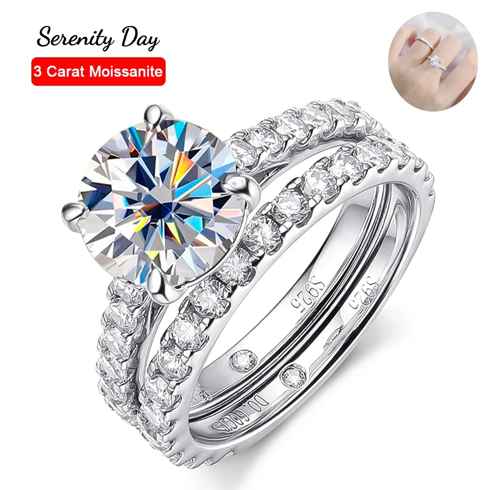 Serenity 5.28ct D VVS1 Moissanite Rings Set Women Wedding Bridal 100% S925 Sterling Silver Lab Diamond Row Ring Anniversary Gift