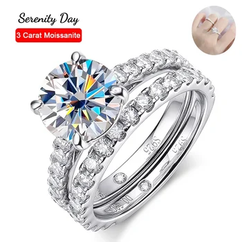 Serenity D Color Real Moissanite Rings Set For Women S925 Sterling Silver Bands Plated 18K Sparkling Lab Diamond Wedding Ring