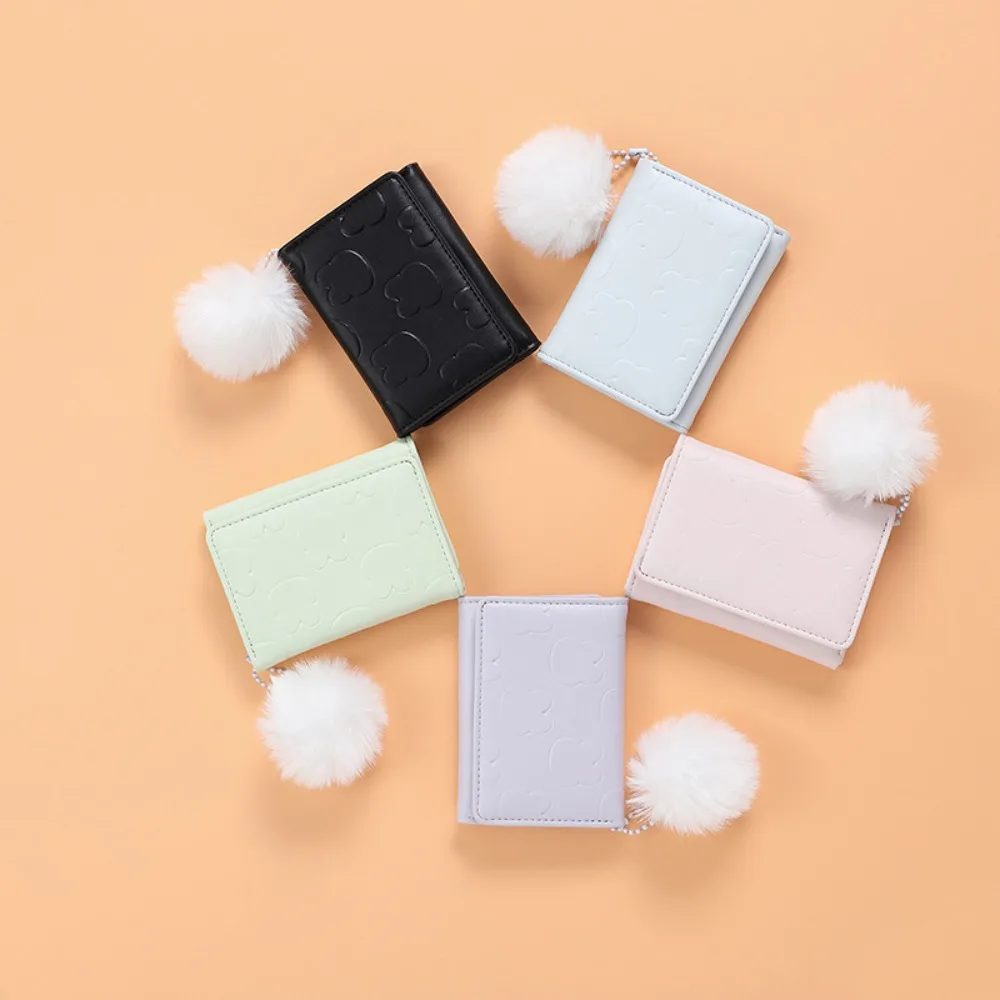 กระเป๋าสตางค์หนัง PU น่ารัก ทรงสั้น บางเฉียบ ลายการ์ตูน กระเป๋าใส่เหรียญ สีพื้น ลายกระต่าย สำหรับผู้หญิง