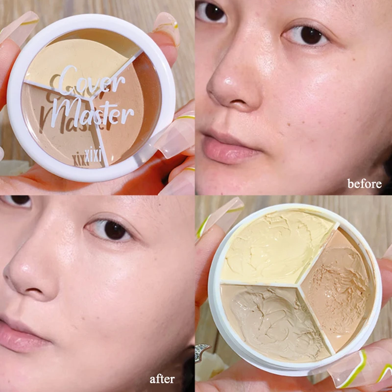 3 colors Concealer Dark Circles Corrector high coverage Green Nose Contour Shading Cream Palette Face Base Beauty Korean Makeup