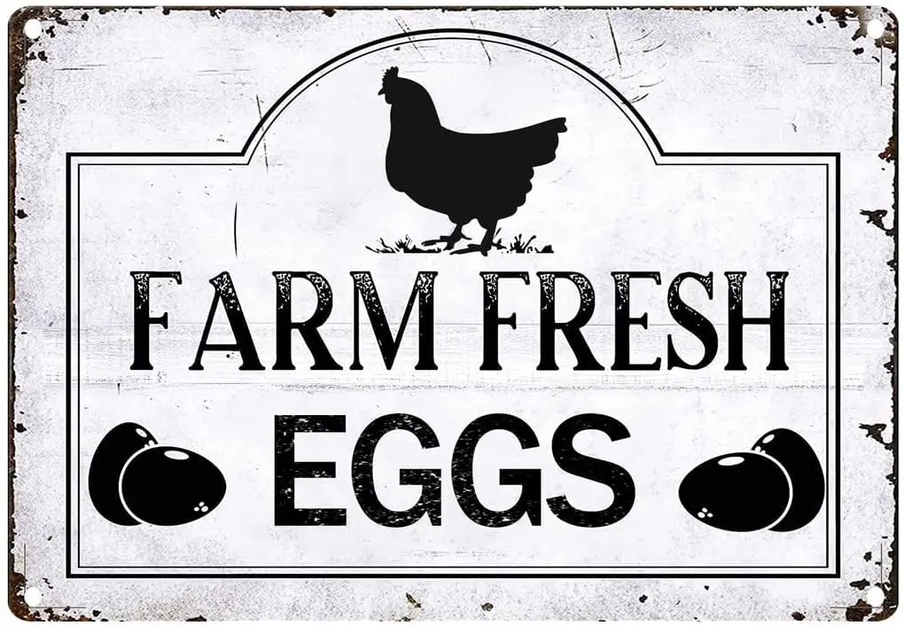 Retro Metal Sign for Decor Farm Fresh Egg Metal Tin Sign-Horizontal Outdoor Chicken Coop Metal Sign-Farm Fresh Egg Metal Sign-Vi