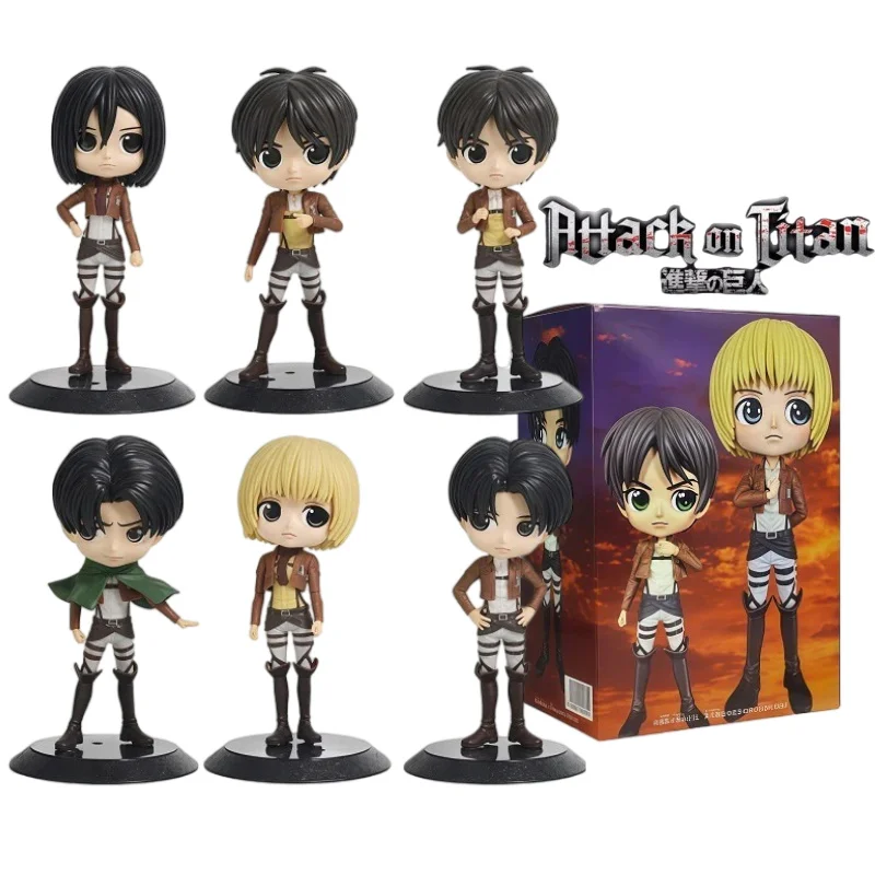 6 Stück Anime Attack on Titan Figuren Levi Ackerman/Eren Yeager/Mikasa Ackerman Qposket Sammlerfiguren Modellpuppen Spielzeug Geschenk