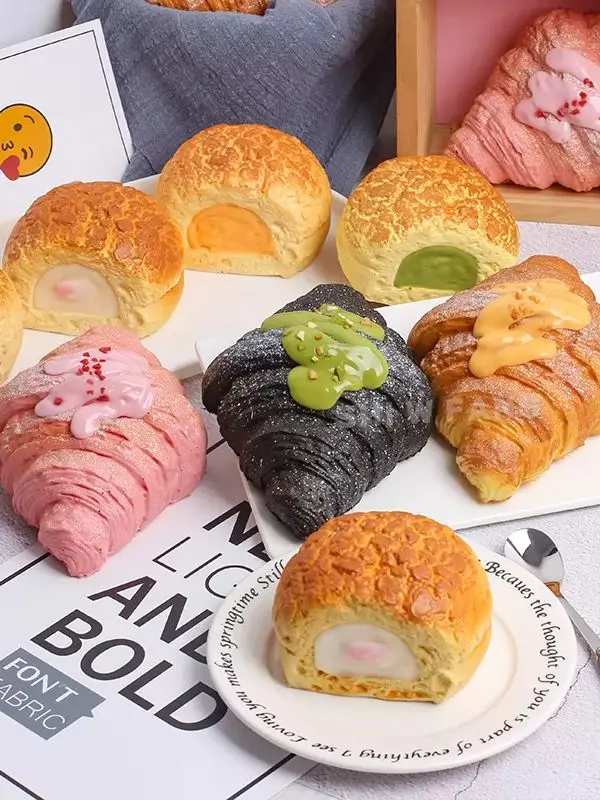 1 Stück Croissant-Horn/Toast-Eiscreme-Reisball mit langsamem Rückprall und Knetdekor – Detail 4