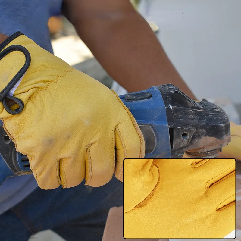 Guantes de trabajo de piel de oveja para trabajadores, protección de seguridad para soldadura, jardín, deportes, conductor de motocicleta,