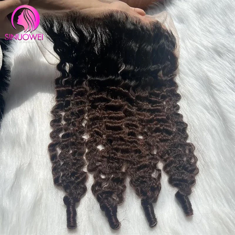 Chocolate Brown Burmese Curly Bundles with 13x4 Transparent Lace Frontal Closure