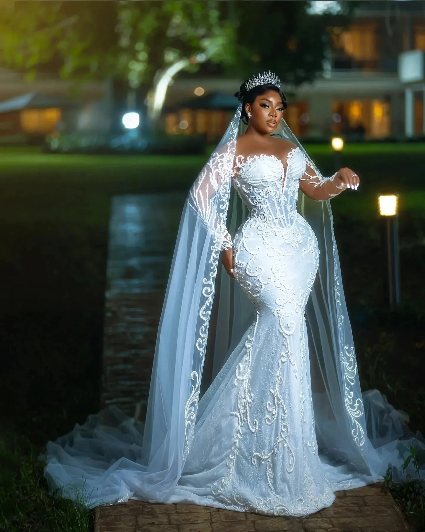 Lace African Wedding Dresses Black Girls Mermaid Long Sleeves Detachable Aso Ebi Women Bridal Gown Vestido De Novia Customized