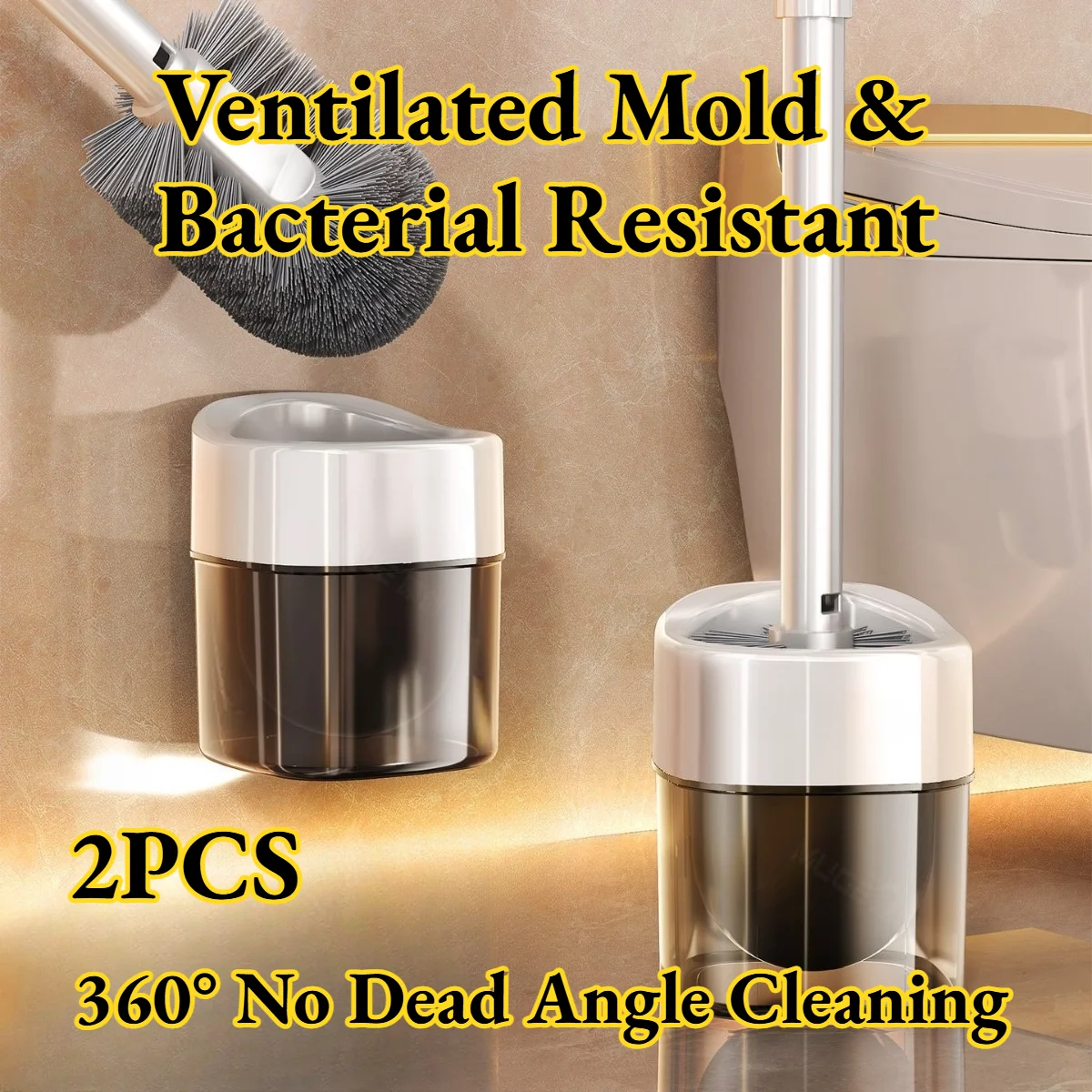 

Toilet Brush Household No Dead Angle with Base Bathroom Convenient Wall-mounted Storage Does Not Take Up Space Antibacterial