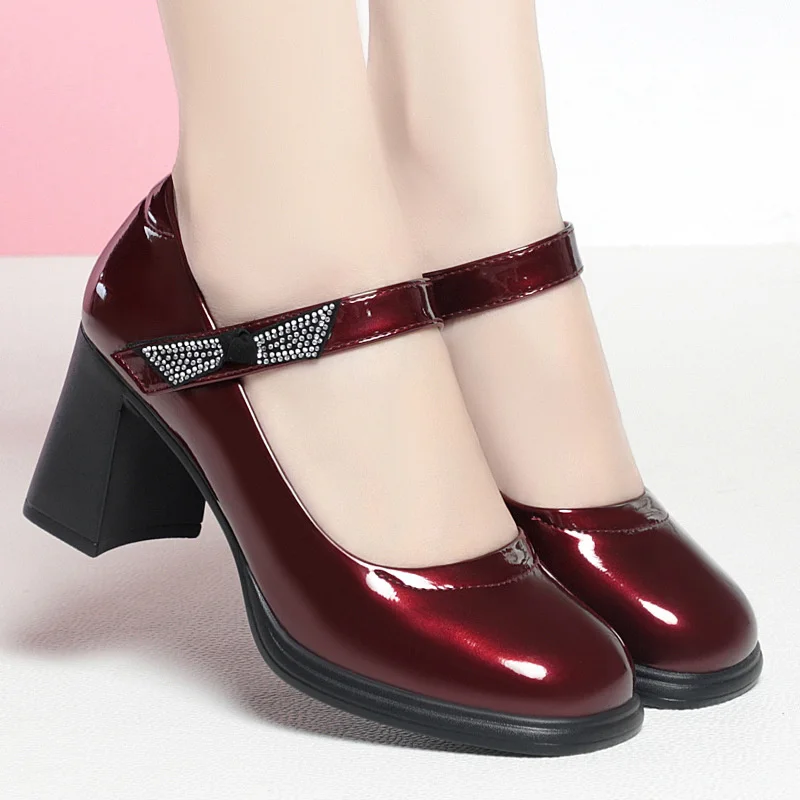 Mary Jane Shoes Women Retro British Style Hepburn Black High Heel One Word Buckle Thick Heel Square Head Single Leather Shoes