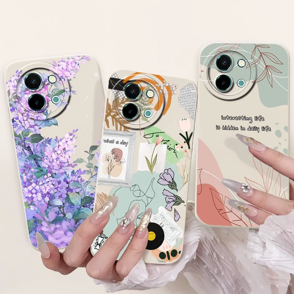 For Vivo Y38 5G Case Fashion Flowers Anti Knock Soft Liquid Silicone Shockproof Phone Cover For Vivo Y58 5G V2355 VivoY58 Hoesje