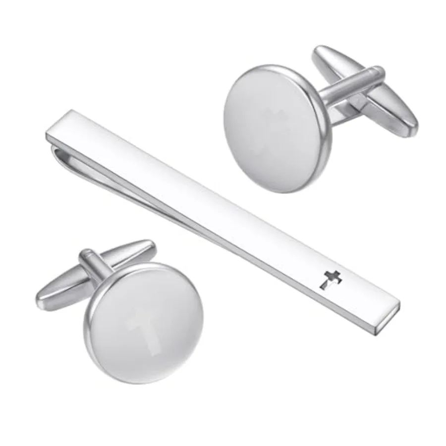 

Silver Gold Cross Cufflinks And Tie Clip For Men Unique First Communion Tie Clips And Cufflinks For Men Set Suit Accessories Je