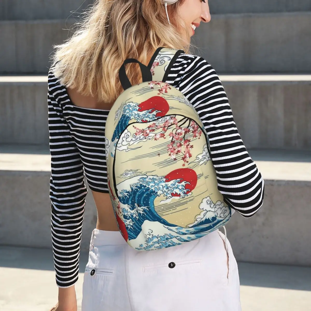 Japanese Under The Wave Of Kanagawa  Student Backpack School Bag Hiking Travel Daypack for Boys Girls Bookbag Shoulder Bags