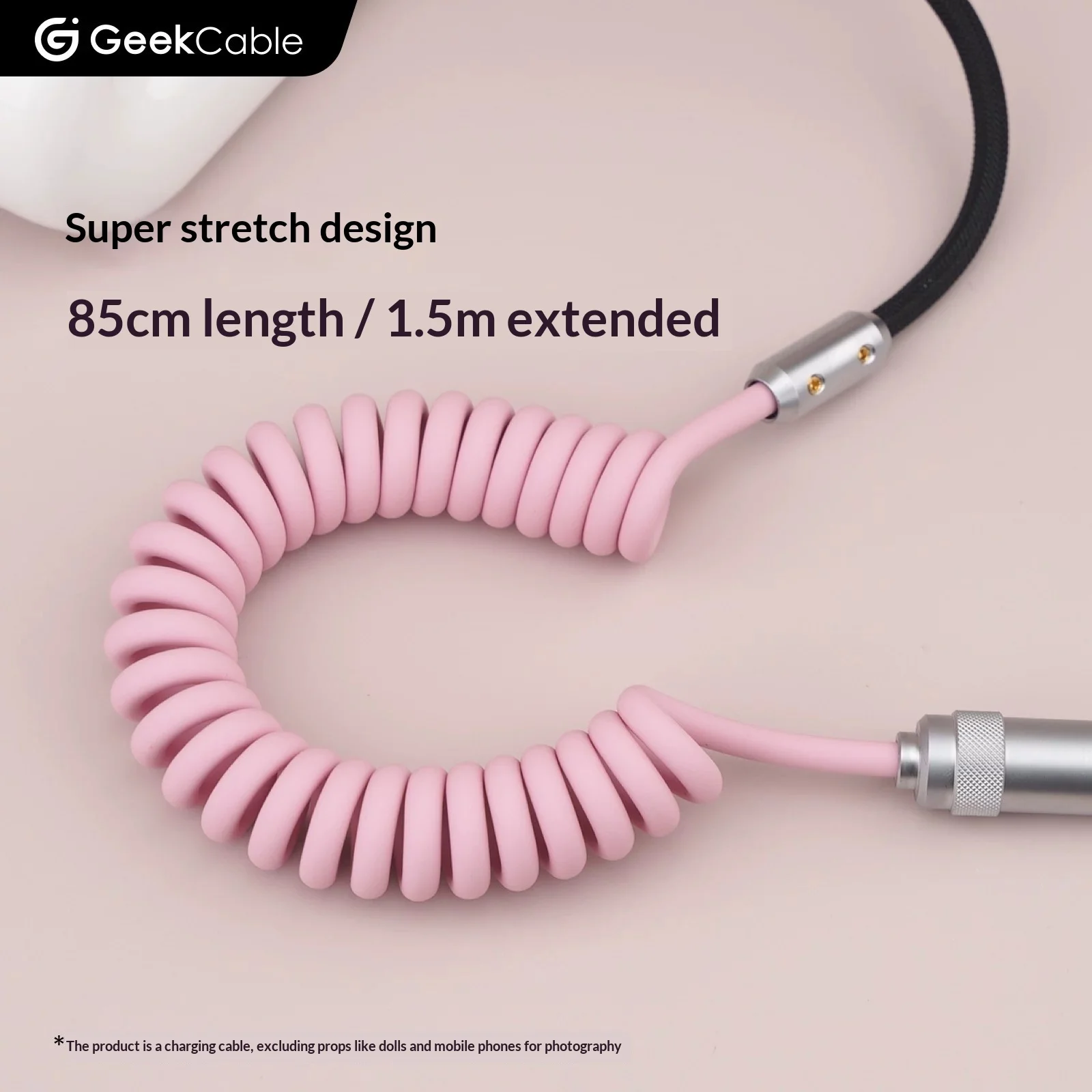 GC Jisha 2-in-1 Coiled Charging Cable Silicone Braided Fast Charging Data Cord, Dual Port Design Compatible Type-C iPhone Huawei