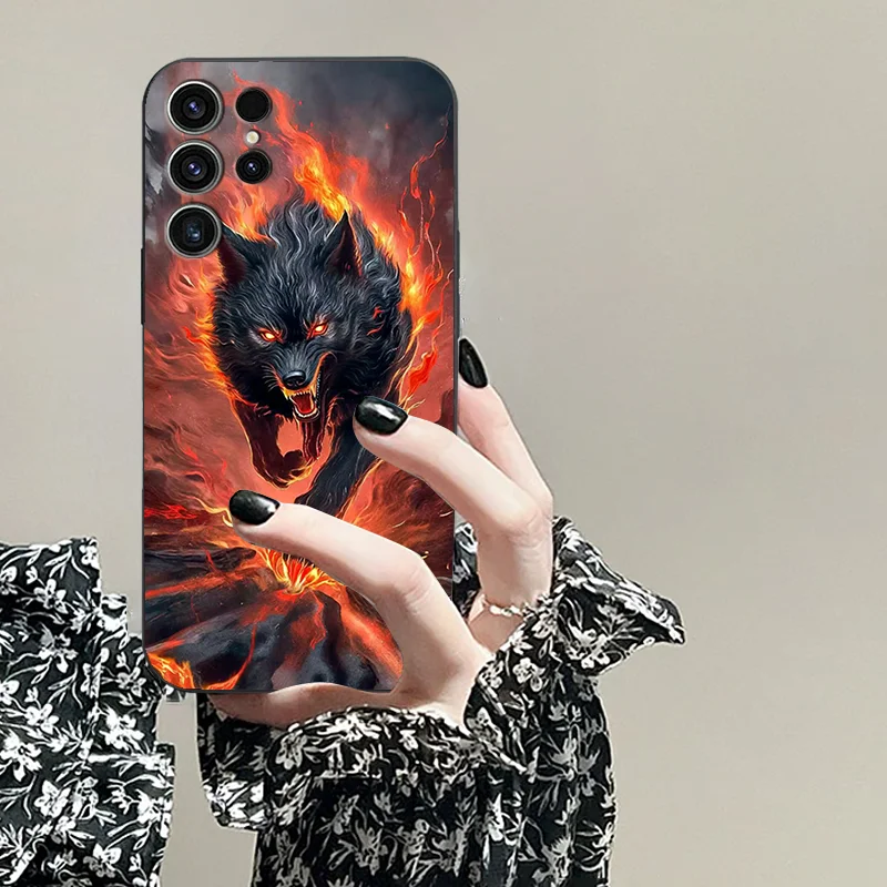 for Samsung S 22 21 lite fe plus 24 23 11 Ultra PRO 10 4 G 5 20 TPU black phone case Angry Wolf pattern series Mobile phone set