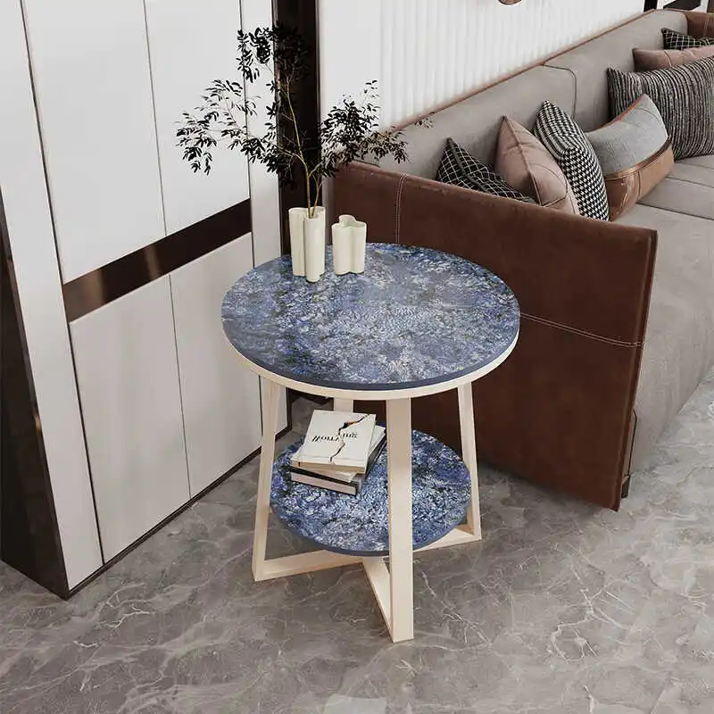 

Rock slab movable small coffee table household living room corner sofa edge round minimalist