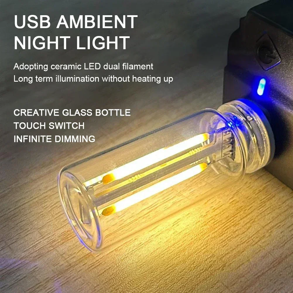 1Pcs USB Touch Dimming LED Filament Glass Bulb Retro Edison Bulb Night Light Car Decoration Incandescent Eye Protection Lighting
