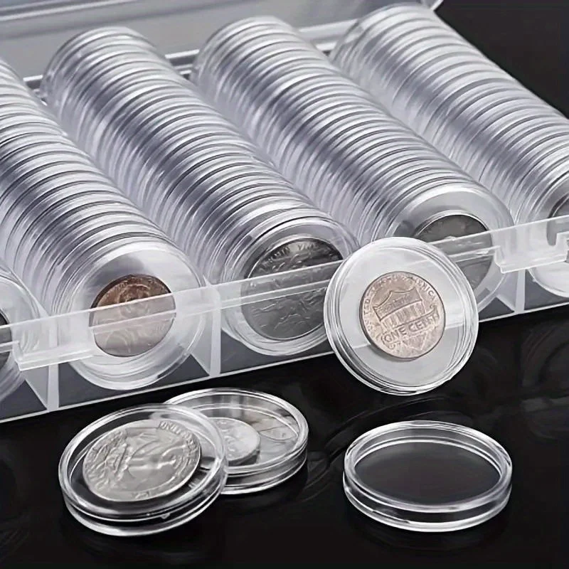 100pcs Transparent Plastic Coin Holder Coin Collecting Box Case for Coins Storage Capsules Protection Boxes Container