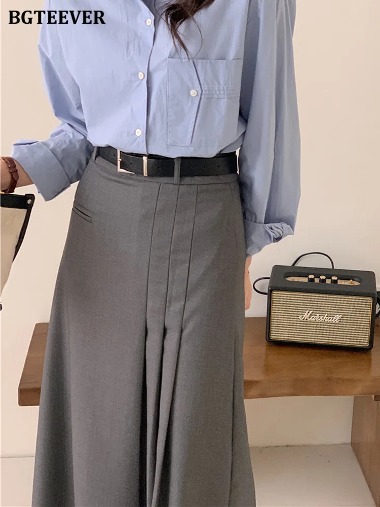 BGTEEVER Spring Summer Chic Loose Irregular Pleated Skirts Women Elegant High Waist Solid Female A-line Skirts