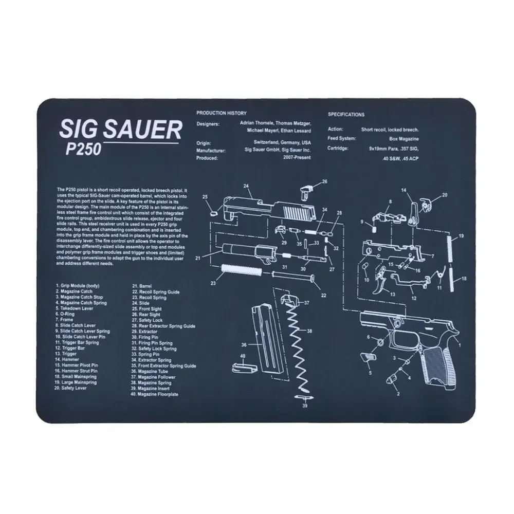 Tactical Gun Cleaning Mat Rubber Punisher SIG P250 CZ Shadow 2 SA Glock 17 19 With Parts Diagram Instructions Mouse Pad
