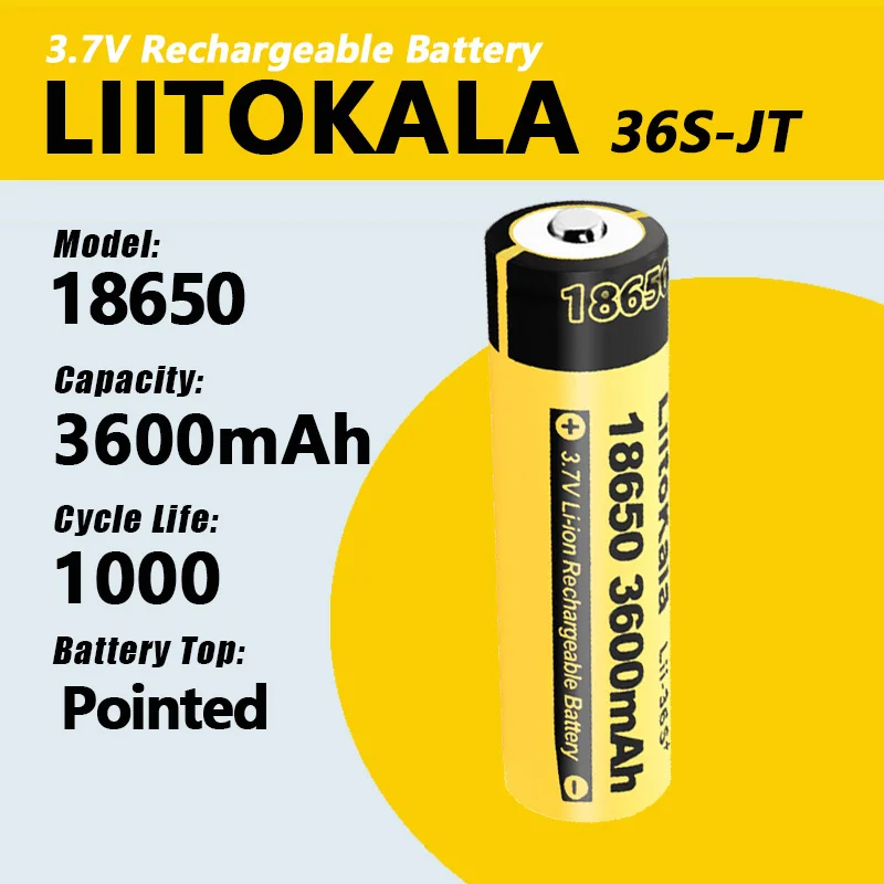 LiitoKala Lii-36S 포인트 18650 배터리, 손전등용 충전식 리튬 이온 배터리, 3600mah 용량, CDR10A, 최대 20A, 3.7V, 1-30 개