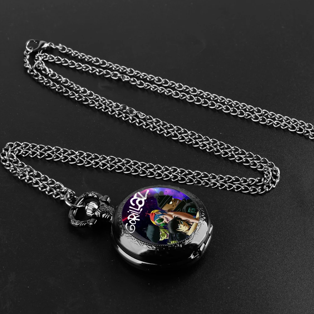 Cartoon Music Band Gorillazs Punk Rock Quartz Pocket Watch Men Women Pendant Necklace Chain Charm Clock Watch Jewelry Gifts