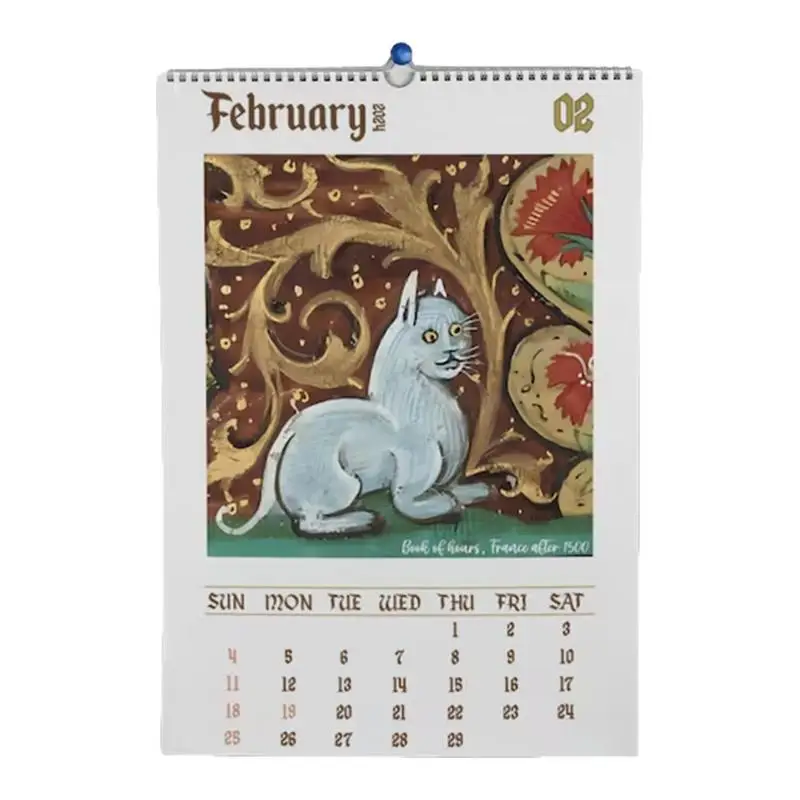 Cute Cat Wall Calendar 2024 Yearly Medieval Cats Hangable Calendar Organizer Cat Lover's Daily Calendar Schedule Planner Home
