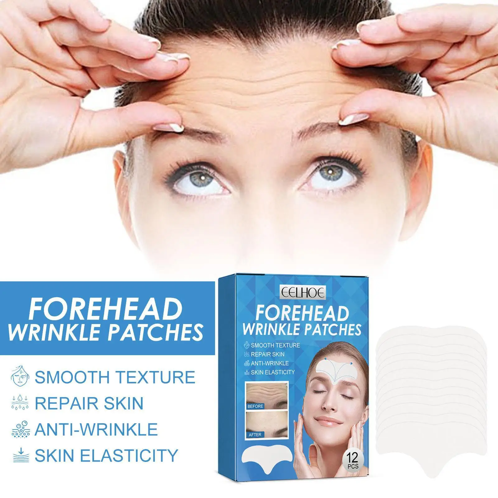 

Eelhoe Collagen Forehead W-rinkle Patch Lifting Tightening Keep Brighten Oil Control Deep Moisturizing Night Face Firming Masks