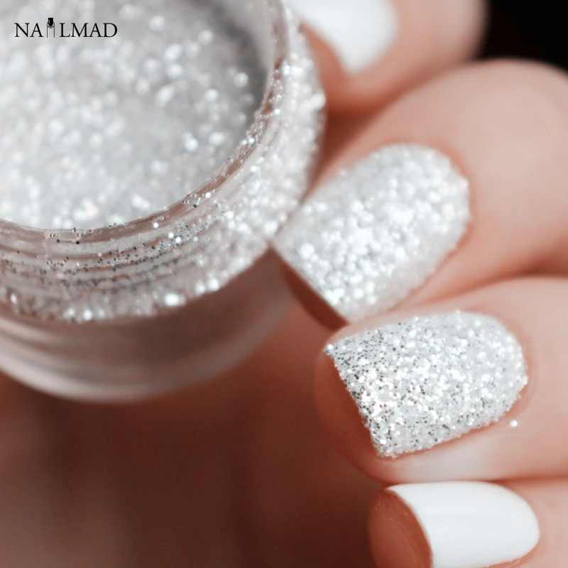 10ml Glänzenden Silber Nagel Glitter Pailletten Weiß Glitter Pulver Nail art Pulver Staub Fee Staub Make-Up Maniküre Nagel Dekoration