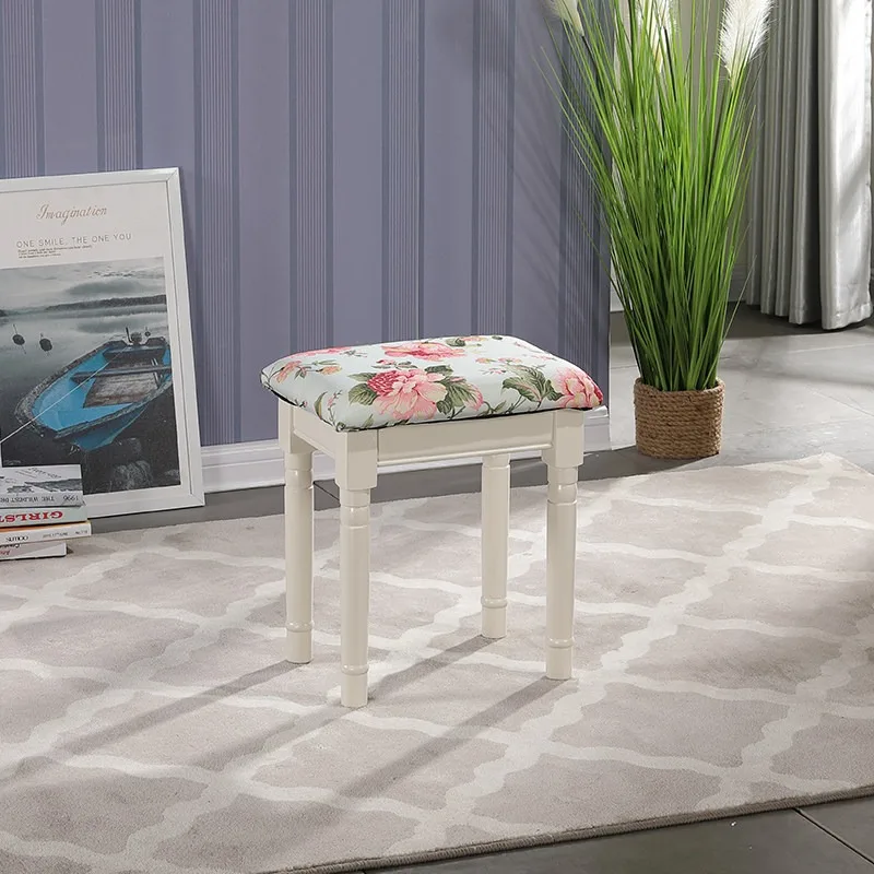 Special solid wood square stool Mediterranean dining table stool ivory white study stool dressing househ