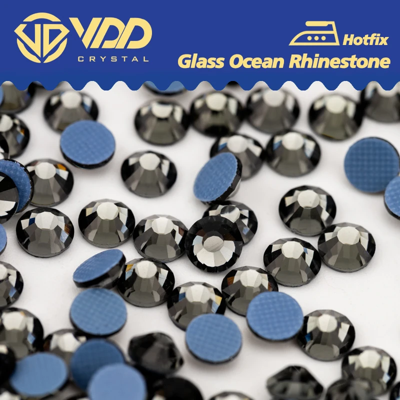 VDD 003 Black Diamond High Quality SS6-SS30 Glass Crystal Strass Hot-Fix Rhinestones Glitter Iron on Flatback Stones For Garment