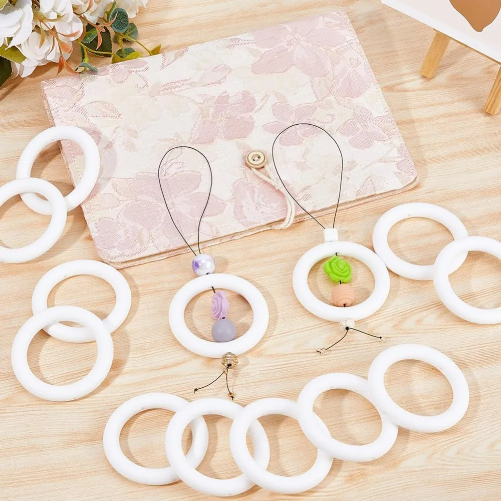 12 قطعة حلقة خرز سيليكون 65 مللي متر حلقة مستديرة مع 2 ثقب أبيض مطرز O خواتم الإطار البؤري سيليكون المعلقات لسلسلة المفاتيح