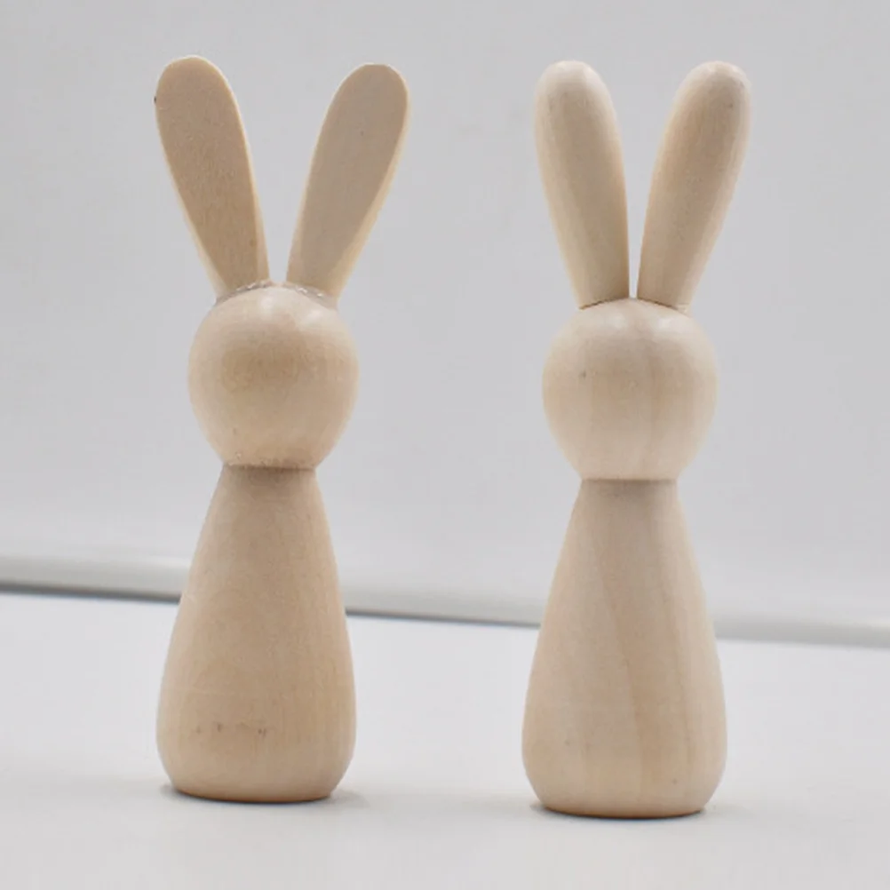 

2 Pcs Wooden Bunny Unfinished Peg Unpainted Dolls DIY Painting Blank Crafts Supplies Baby