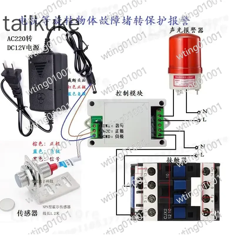 for Conveyor Belt Jam Sensor Auto Cut-off Guard for Motor Overload Protection Dual Direction Power Switch Alarm Device