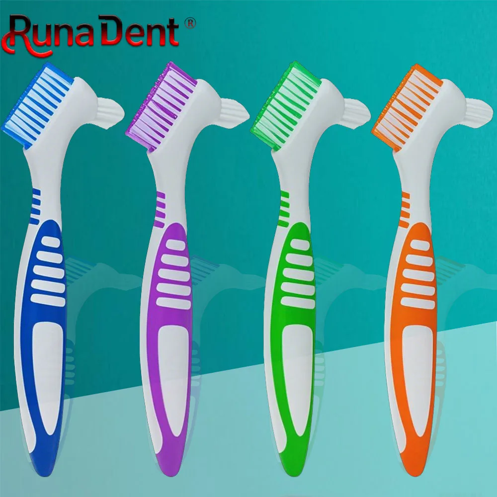 

Denture Cleaning Brush False Teeth Oral Care Nonslip Ergonomic Rubber Handle Dual Heads Antibacterial Multilayered Bristles