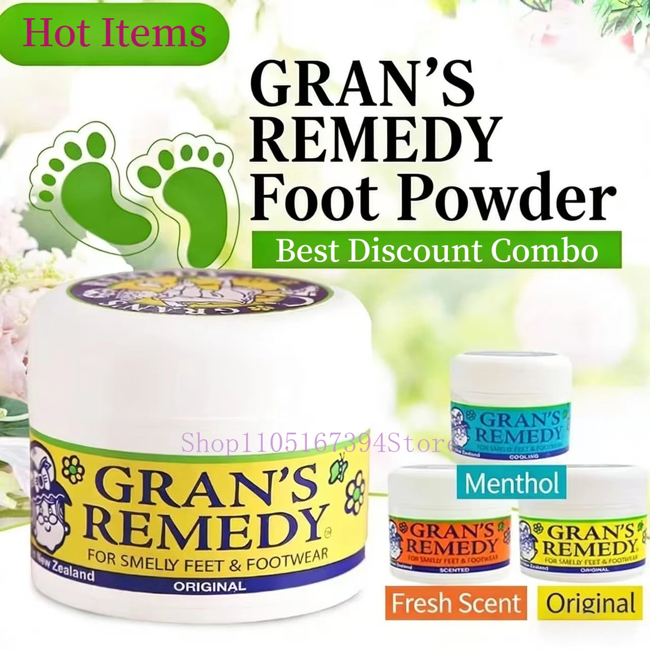 Gran's Remedy Foot Powder Natural Shoe Deodorizer Eliminator Odour Control Foot Care Powder Smelly Feet Footwear Treatment