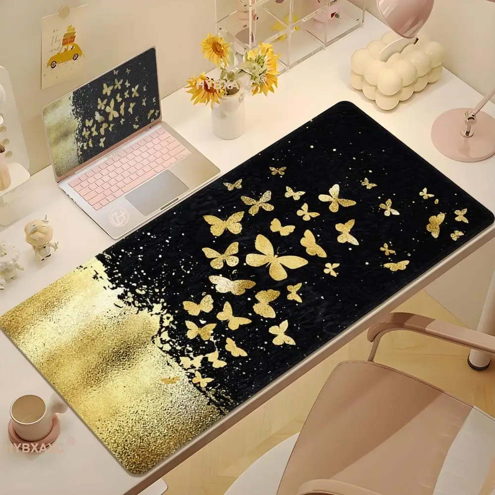 Golden Butterfly Mouse Pad Gamer XL Home Computer Mousepad XXL Desk Mats Office Non-Slip Soft Laptop Mice Pad Desktop Mouse Pad