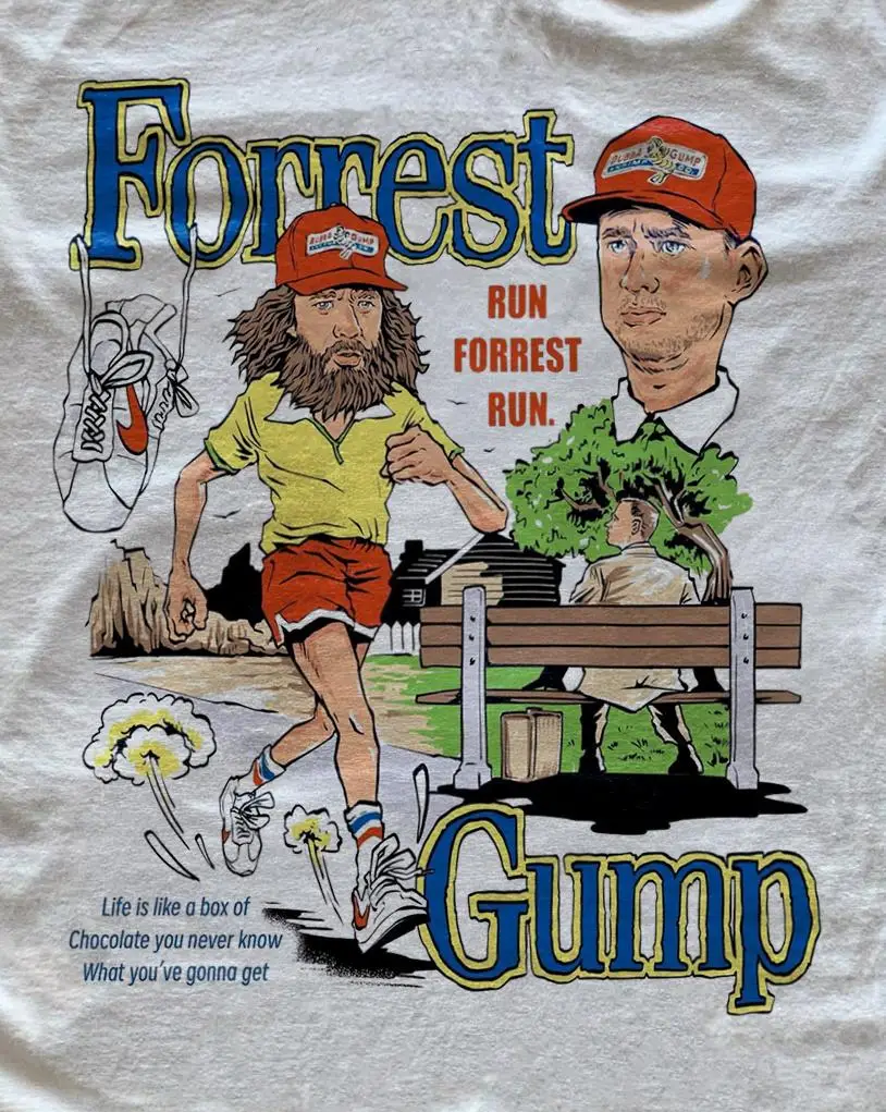 Camiseta con Temática de la Película Forrest Gump, Camiseta con Patrón Teñido, Camiseta Casual Estampada, Camiseta de Regalo para Fans, Camiseta Retro