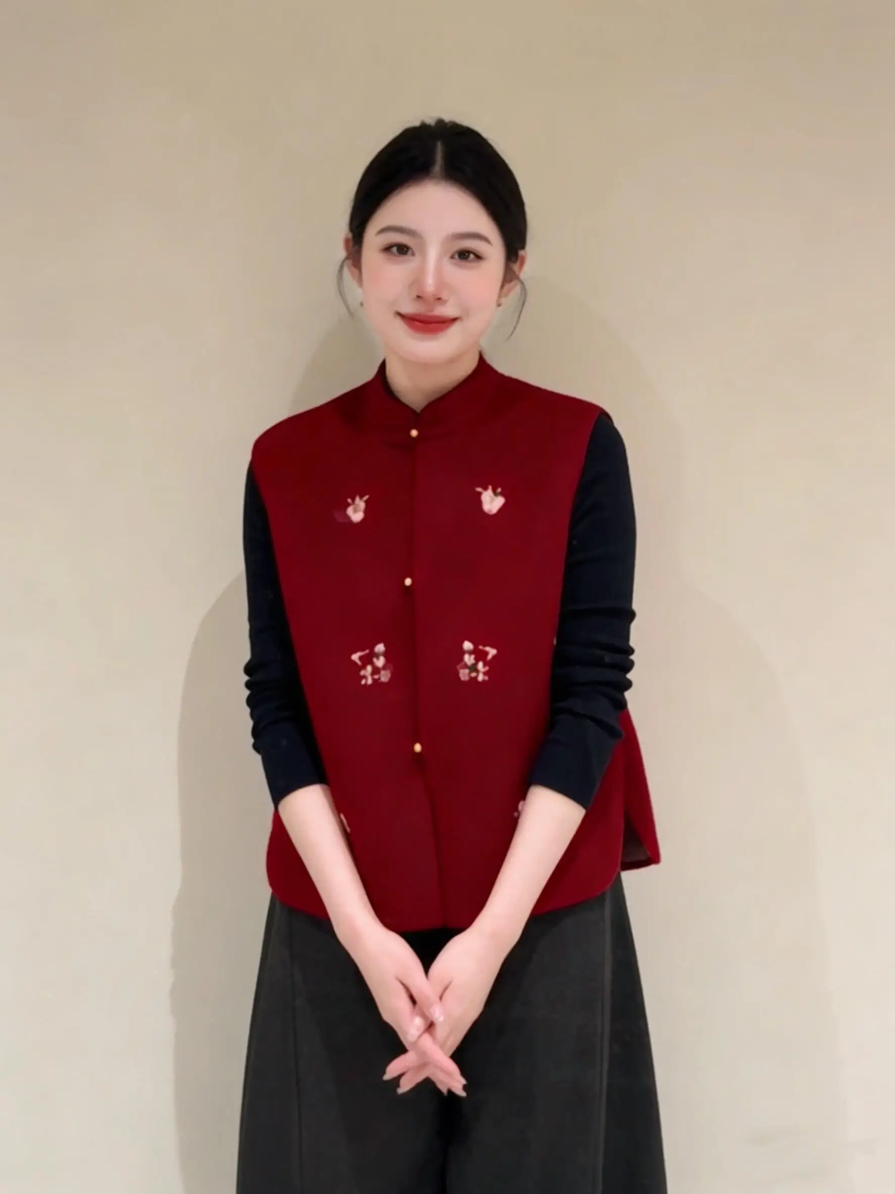 

Ретро-жилет из шерсти в китайском стиле для женщин: модный, новый дизайн, с вышивкой и принтом, осенне-зимняя верхняя одежда