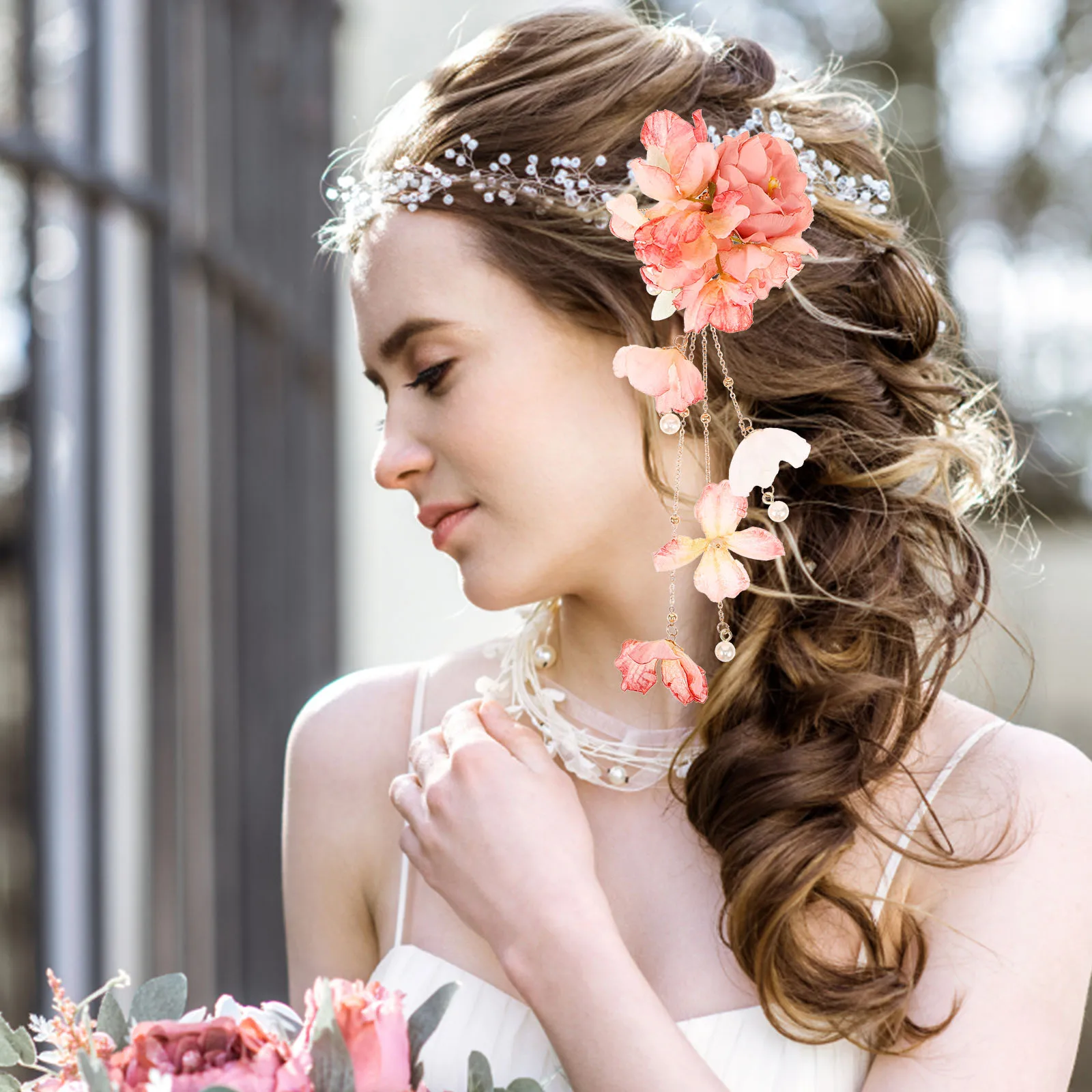 

Flower Hairpin Tassel Barrette Clips Pink Purple Vintage Design Detachable Comfortable Durable Hanfu Dance Accessories