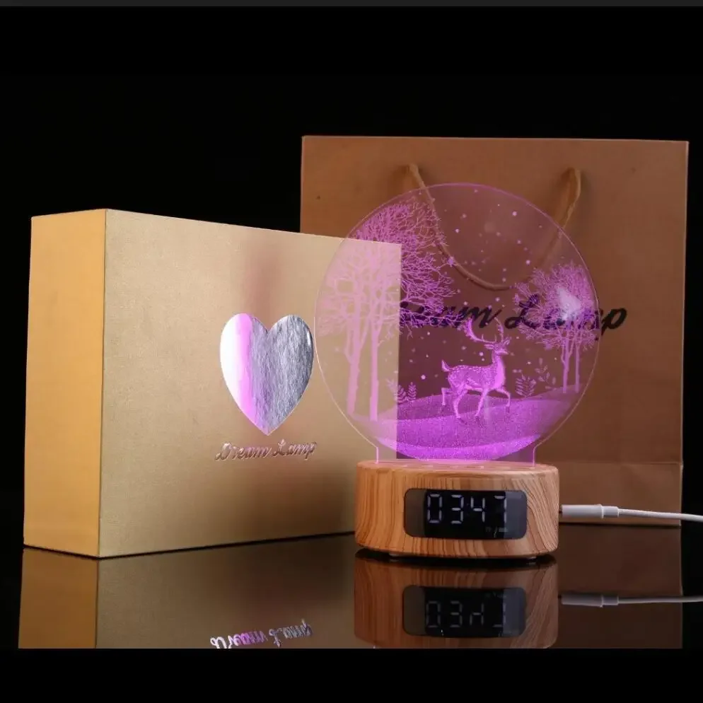 3D LED speaker with carved acrylic board, small night light, Bluetooth speaker