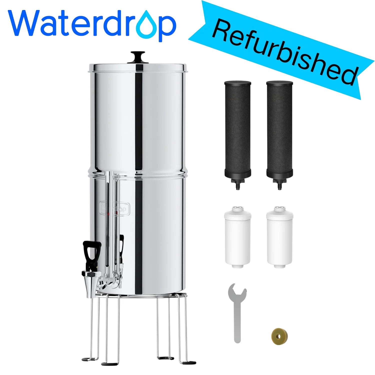 

Система фильтрации воды Waterdrop Gravity-fed, система из нержавеющей стали 2.25G с 4 фильтрами, стандарты NSF/ANSI 42 и 372 (восстановленная)