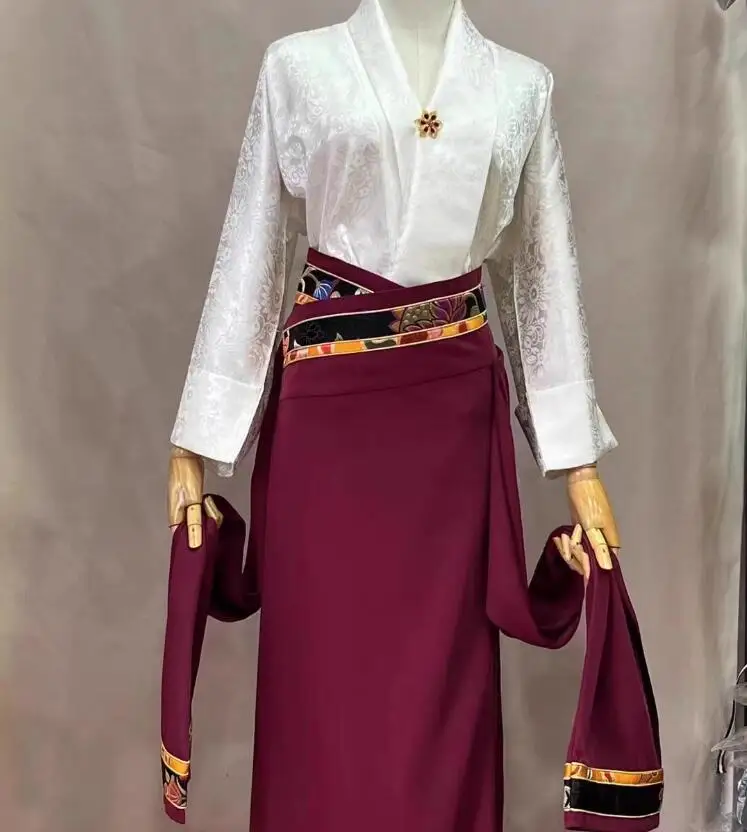 Chinese Tibetan Women's Half Skirt Dance Wrap Skirt Tibetan Skirt Versatile Long Skirt