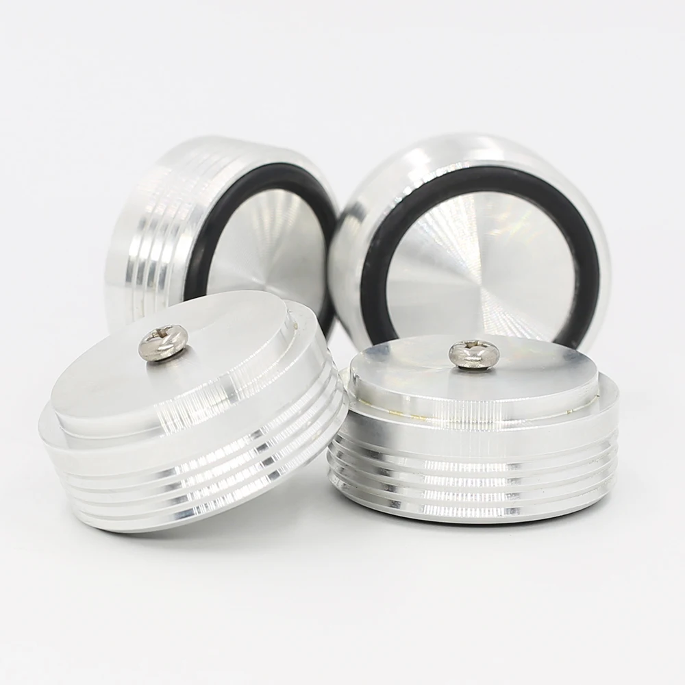 4Pcs 40×17mm HiFi Speaker Isolation Feet Spikes Pads Silver Ring Vibration Dampening Mats for Amplifier Turntable DAC Cabinet