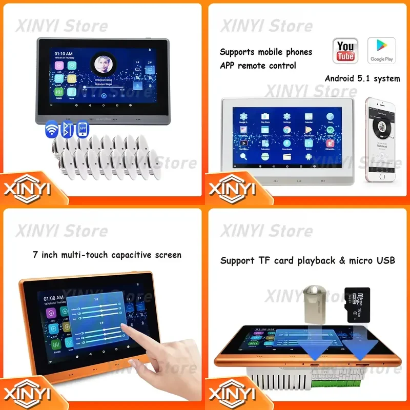 for Multi Zone 8 CH Touch Screen WiFi Bluetooth Smart Home Music System Home Theater Wall Amplifier with 16 Woofer Ceiling
