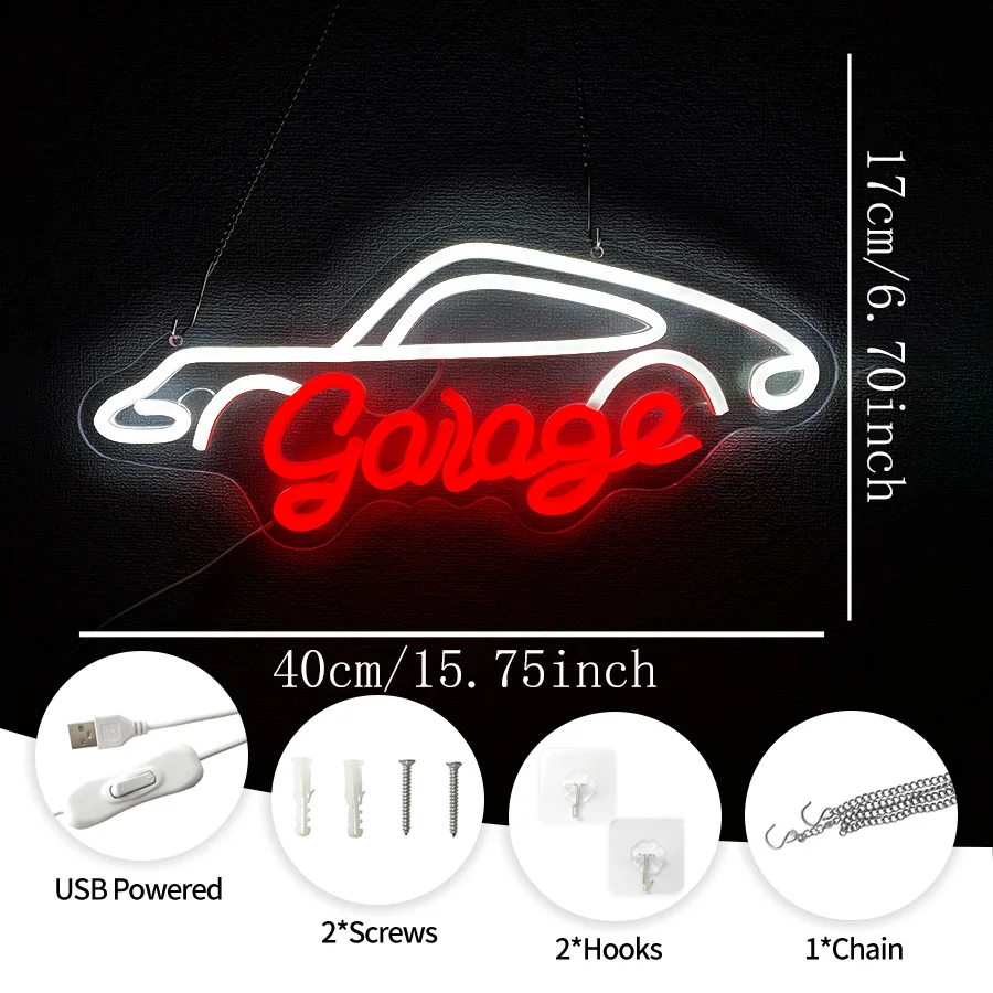 Garage Led Letter Neon Sign, Car Modeling Icon Wall Decor, Used For Car Repair Shops, Parts Stores, Man Caves, Bar Wall Lights.