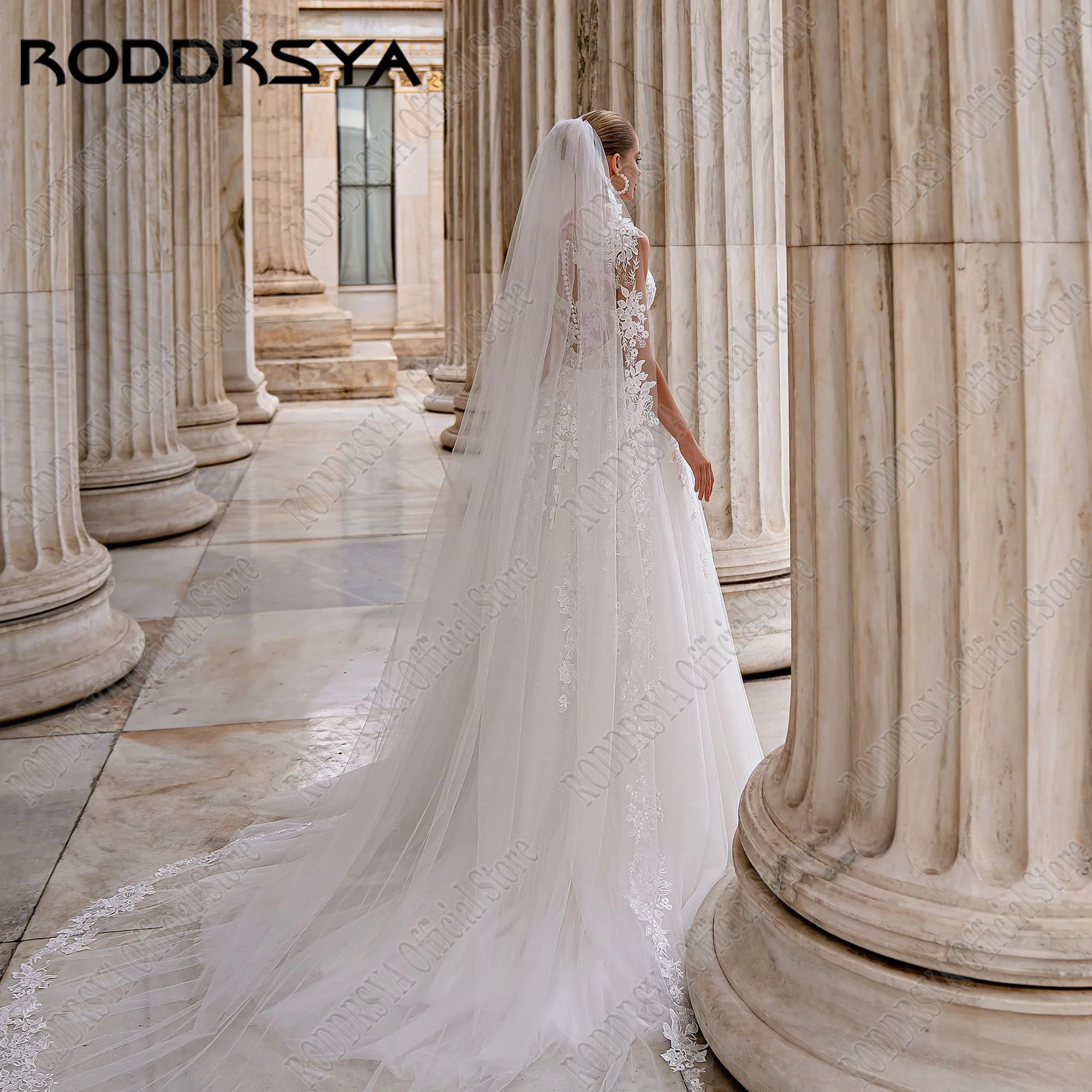 RODDRSYA O-Neck Sleeveless Wedding Dresses 2024 Bride Applique A-Line Tulle Robe De Mariée Illusion Back Lace Custom Made