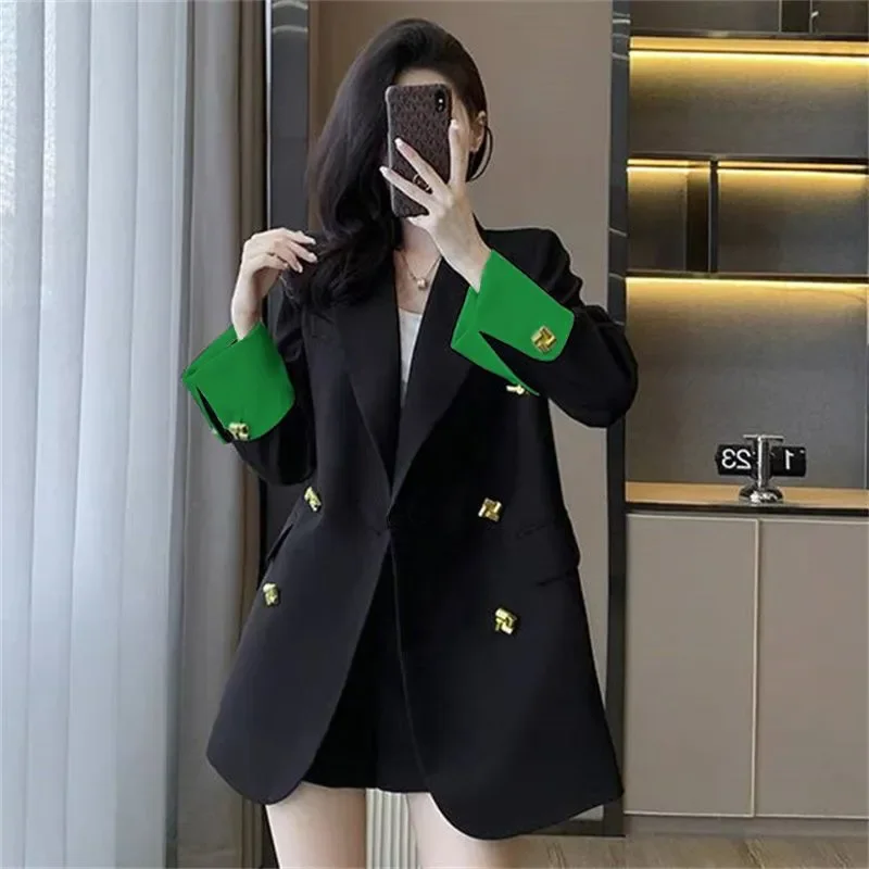 女性服春秋ファッションシンプルボタン無地テーラードカラー女性オールマッチ気質カーディガンコートトップ