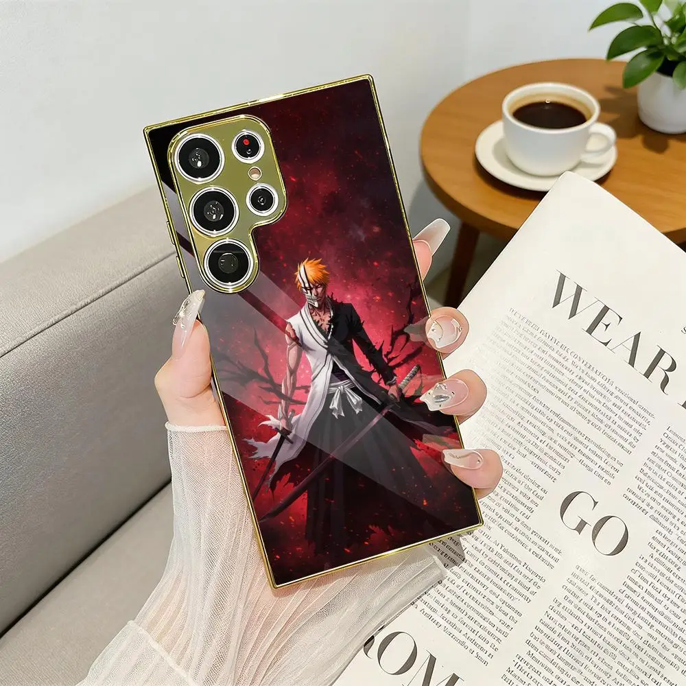 K-Kuro-sakiES I-IchigoES Phone Case Luxury Electroplated Metal Frame Phone Case for Samsung S25 S24 S23 Ultra Slim Cover