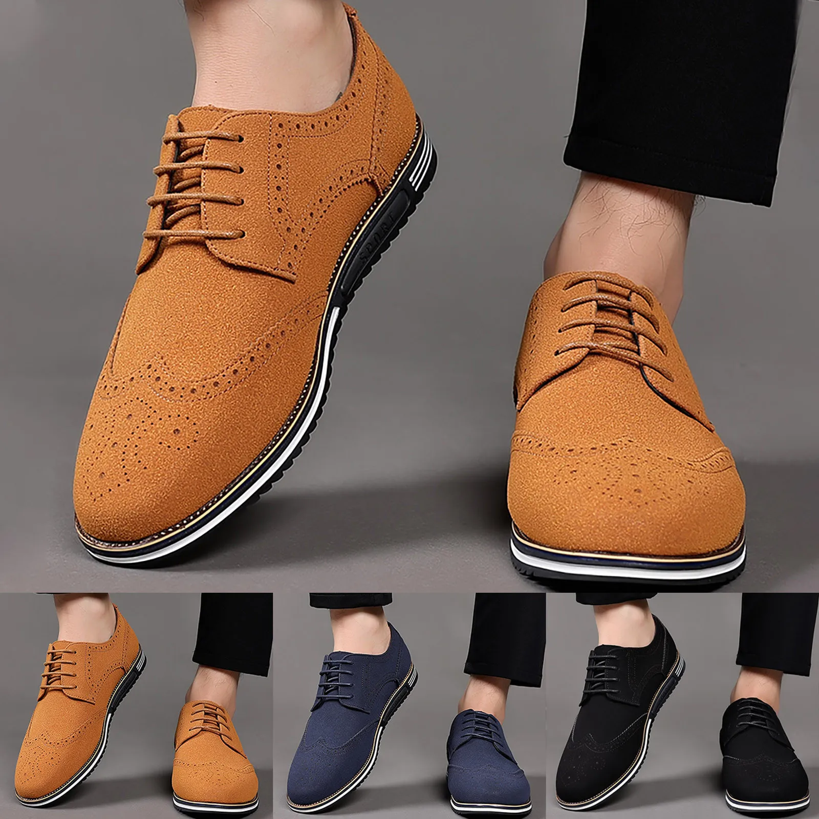 Fashion Men's Breathable Comfortable Business Lace Up Work Leisure Solid Color Suede Shoes zapatos